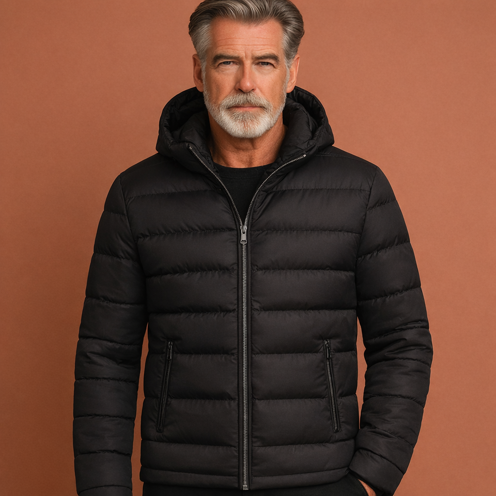 Heren gewatteerde winterjas, warm en lichtgewicht, perfect voor koude winterdagen.