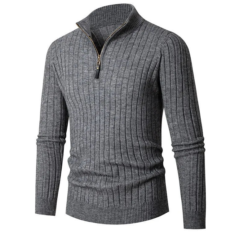 Casual heren ribgebreide half-zip sweater, zacht en warm, perfect voor een comfortabele dag.
