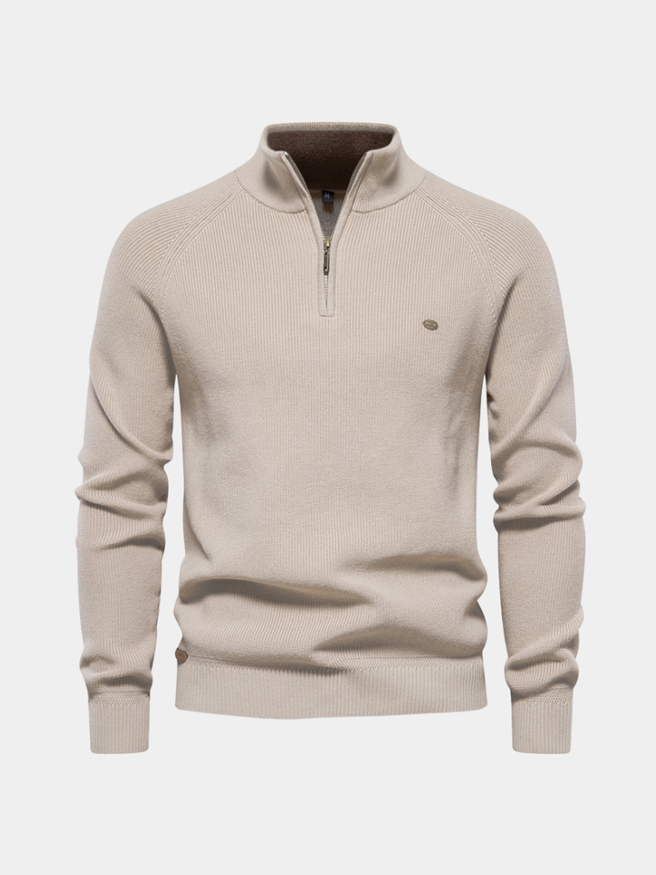Stijlvolle heren half-zip sweater met opstaande kraag, perfect voor casual of zakelijke outfits.