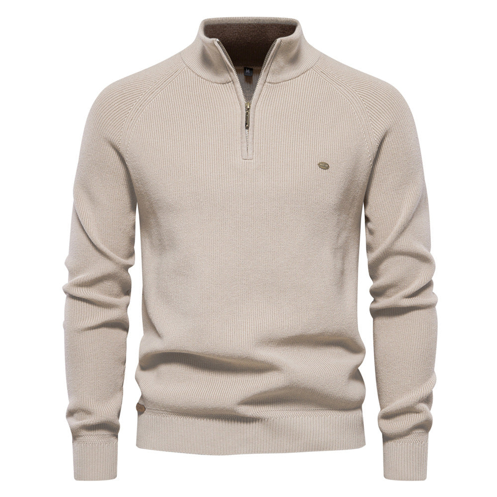Grijze heren half-zip sweater met opstaande kraag. Casual of zakelijk te dragen, comfortabel & warm.