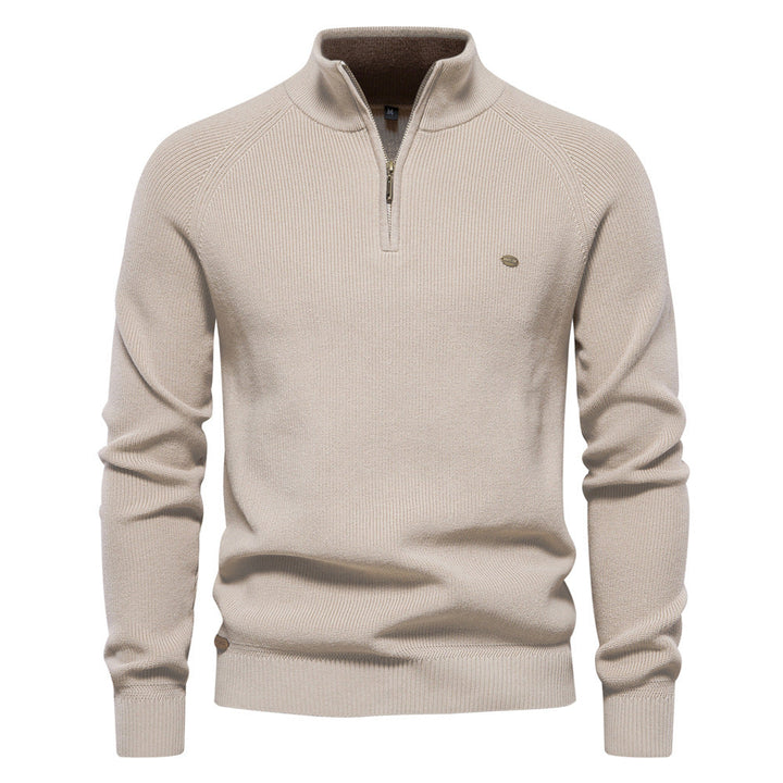 Grijze heren half-zip sweater met opstaande kraag. Casual of zakelijk te dragen, comfortabel & warm.