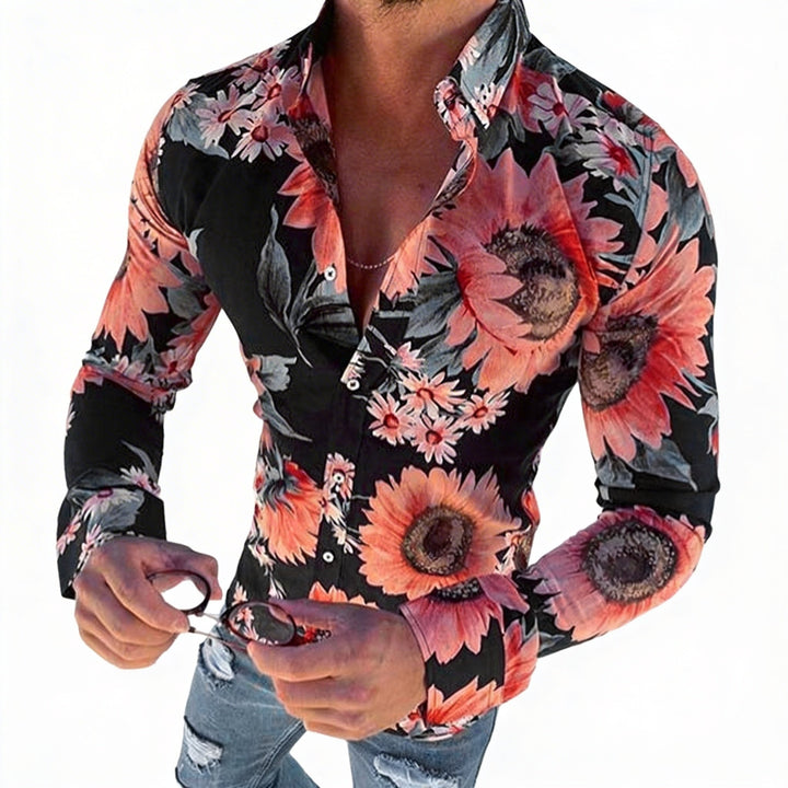 Heren hawaiihemd met levendige bloemenprint, lange mouwen. Perfect voor casual zomerstijl of vakantie.