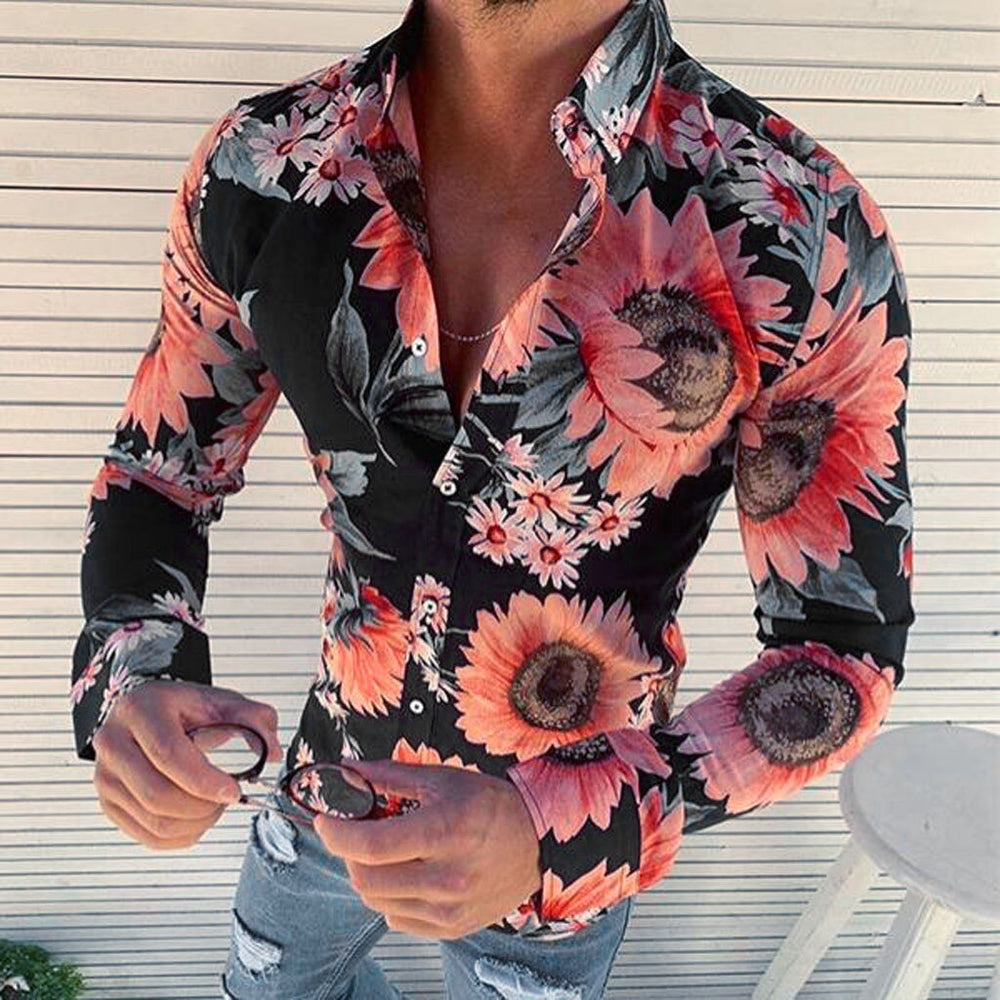 Kleurrijk herenhemd met lange mouwen en bloemenprint, ideaal als strandkleding of vrijetijdskleding.