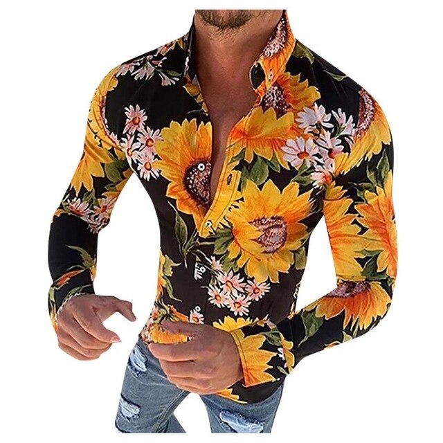 Heren zomerhemd, lange mouwen, met kleurrijke, gedetailleerde bloemenprint. Ideaal voor casual look.