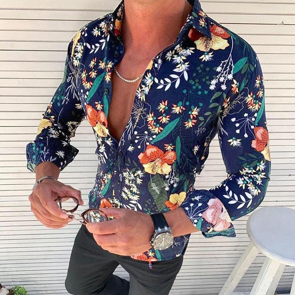 Opvallend hawaiihemd met lange mouwen en levendige bloemenprint voor heren. Ideaal voor zomer.