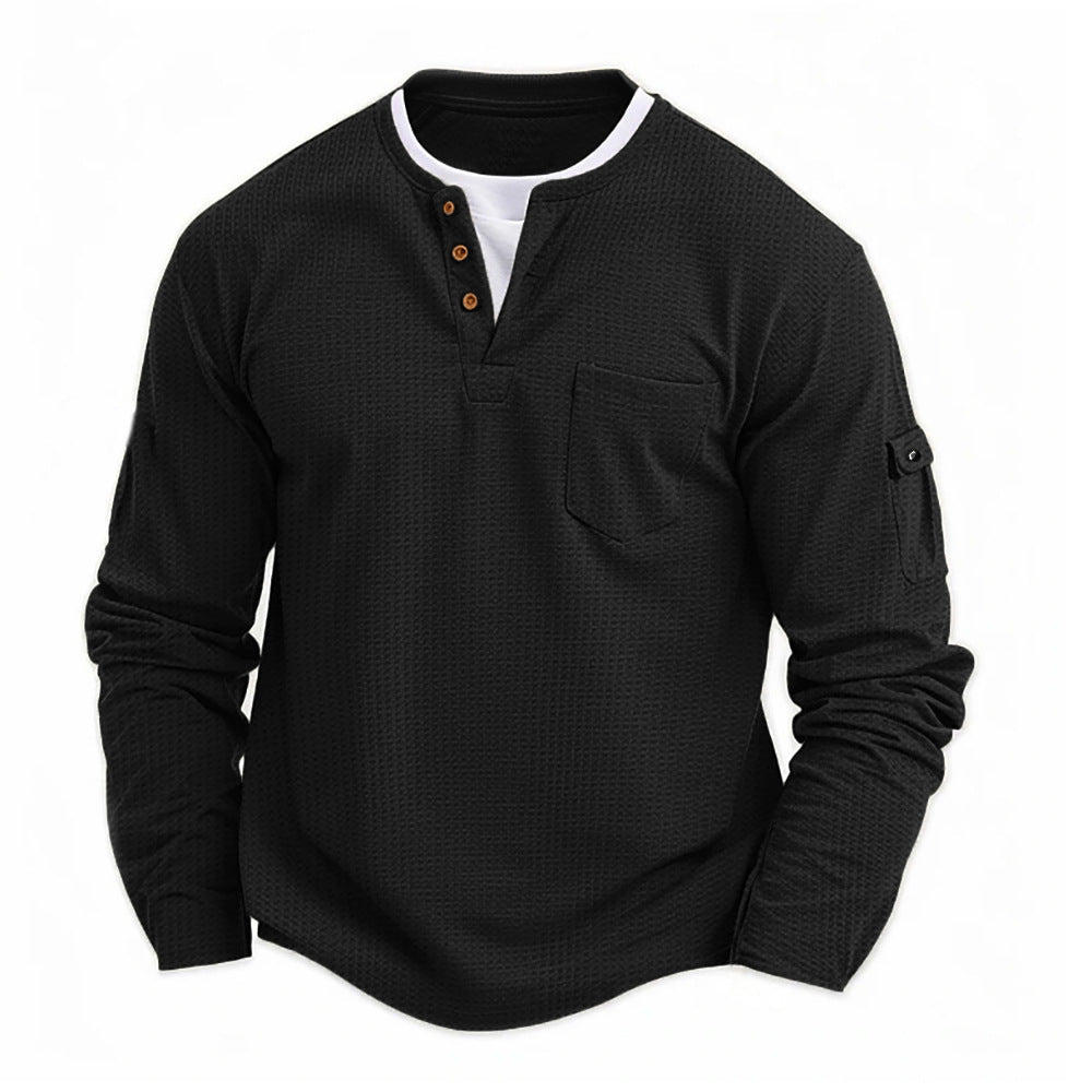 Klassiek heren henley shirt met lange mouwen en knoopsluiting, een tijdloos en comfortabel basisstuk.