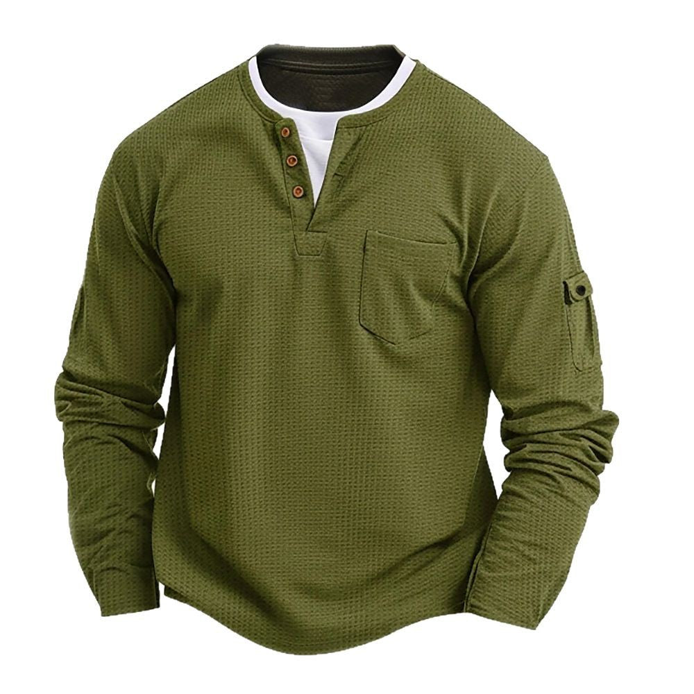Veelzijdig heren henley shirt met lange mouwen, knoopsluiting, modieus comfort voor elke dag.