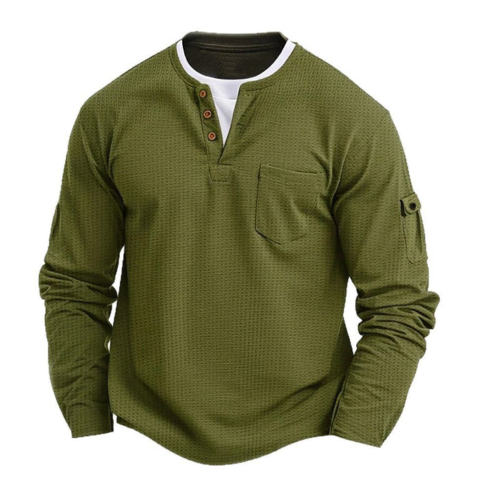 Veelzijdig heren henley shirt met lange mouwen, knoopsluiting, modieus comfort voor elke dag.