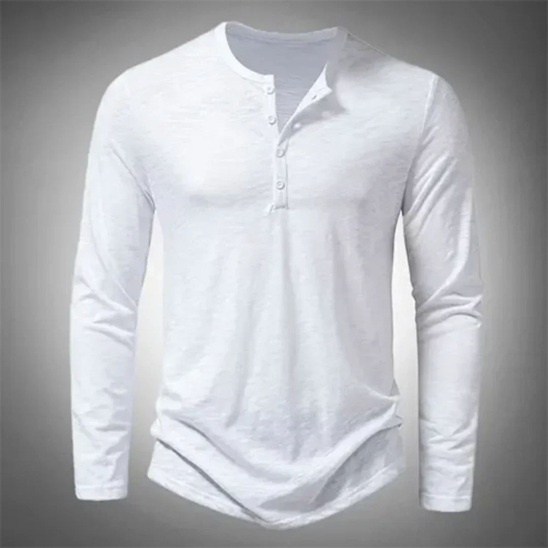 Modern heren henleyshirt lange mouw, met knoopsluiting, essentieel voor een casual outfit.