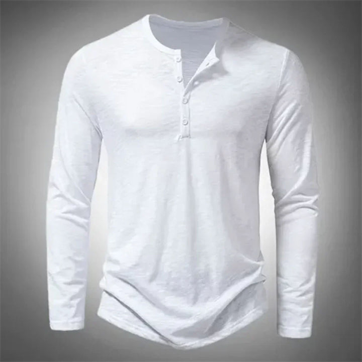 Modern heren henleyshirt lange mouw, met knoopsluiting, essentieel voor een casual outfit.