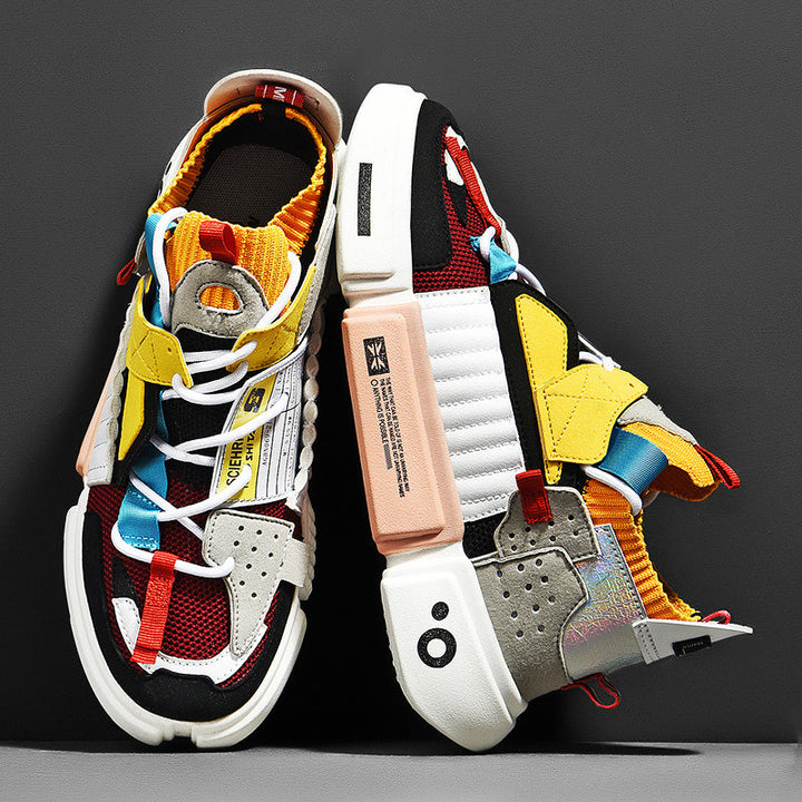 Heren high-top sneakers met chunky zool in multicolor grijs en zwart.