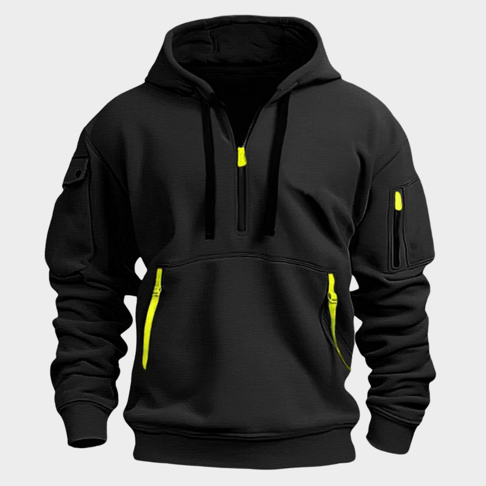 Zwarte heren hoodie, zachte trui met capuchon, comfortabel & stijlvol voor dagelijks gebruik en casual mode.