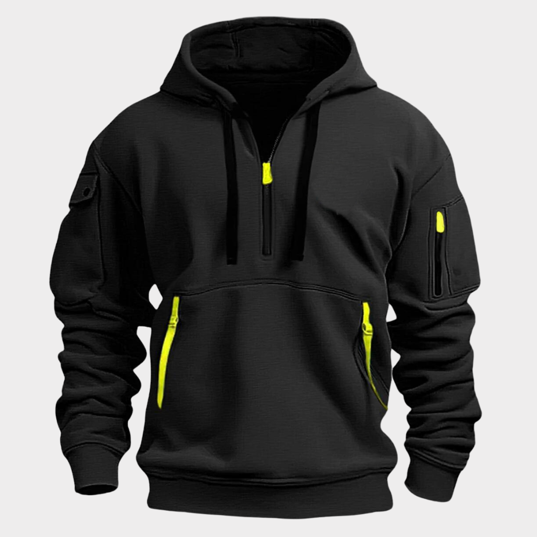 Zwarte heren hoodie, zachte trui met capuchon, comfortabel & stijlvol voor dagelijks gebruik en casual mode.