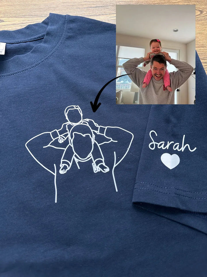 Gepersonaliseerde heren hoodie met geborduurde lijnkunst foto, ideaal Vaderdag cadeau voor papa.