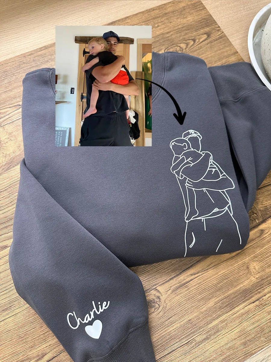 Unieke heren sweatshirt met geborduurde foto van hoge kwaliteit, perfect persoonlijk geschenk voor papa.
