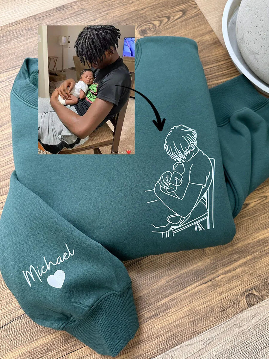 Stijlvolle heren hoodie met persoonlijke geborduurde foto, een memorabel cadeau voor elke papa.