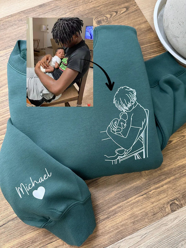 Stijlvolle heren hoodie met persoonlijke geborduurde foto, een memorabel cadeau voor elke papa.