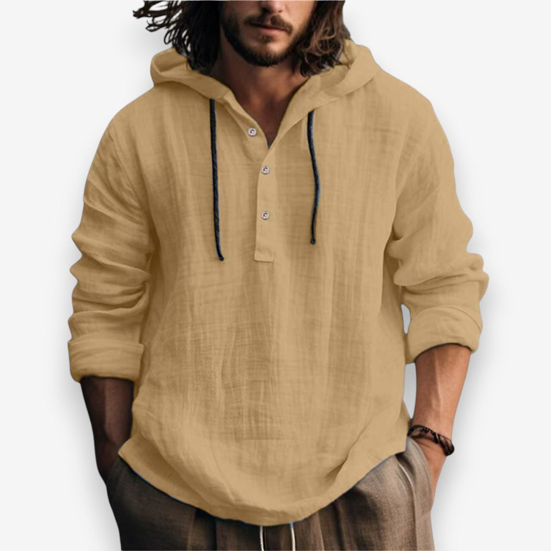 Trendy heren hoodie met knoopsluiting, capuchon en comfortabele relaxte pasvorm. Perfecte casual mode.