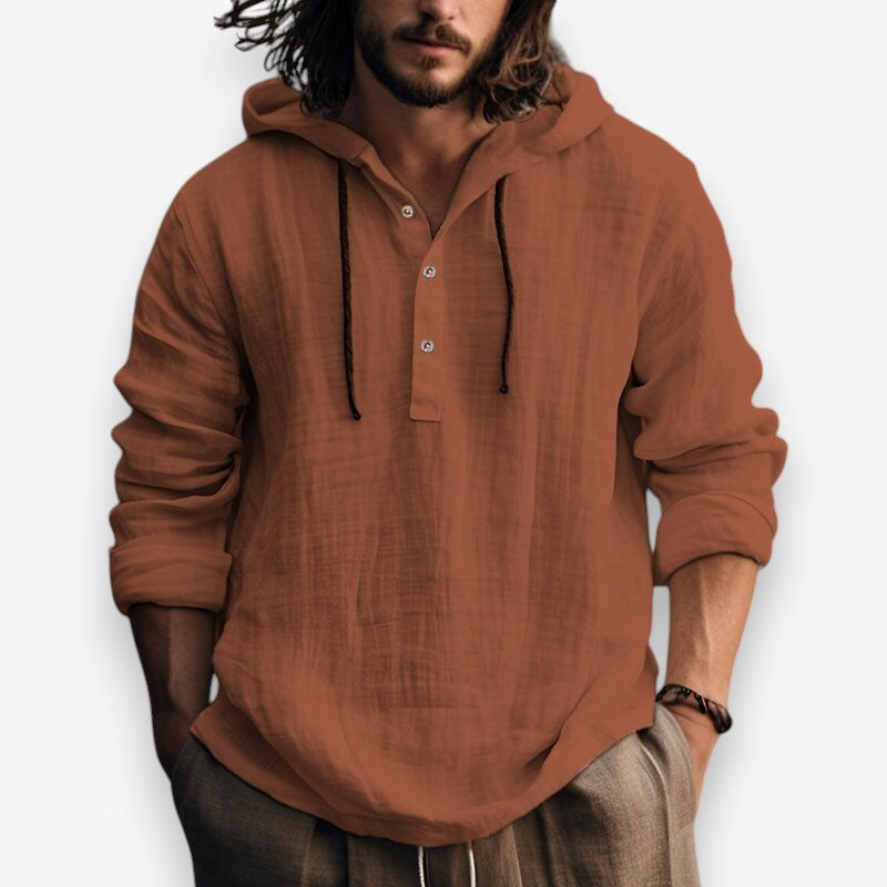 Comfortabele heren hoodie met zachte stof, capuchon en knoopsluiting. Perfect voor relaxte dagen.