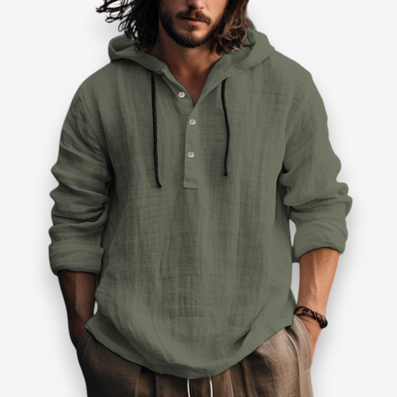 Stijlvolle heren streetwear hoodie met capuchon en knoopjes. Moderne relaxte pasvorm voor casual mode.