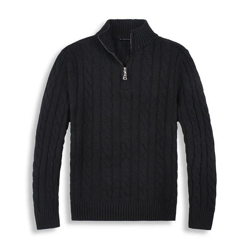 Close-up van de zachte stof en gebreide structuur van deze heren pullover.