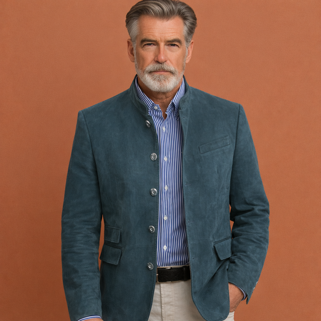 Heren klassieke jas met opstaande kraag voor tijdloze stijl. Perfecte herfst- en wintermode blazer.