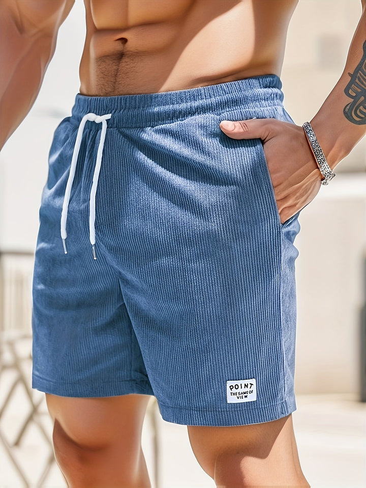 Heren korte broek van zachte ribstof, casual zomerstijl, elastische tailleband, zijzakken, eigentijdse look.