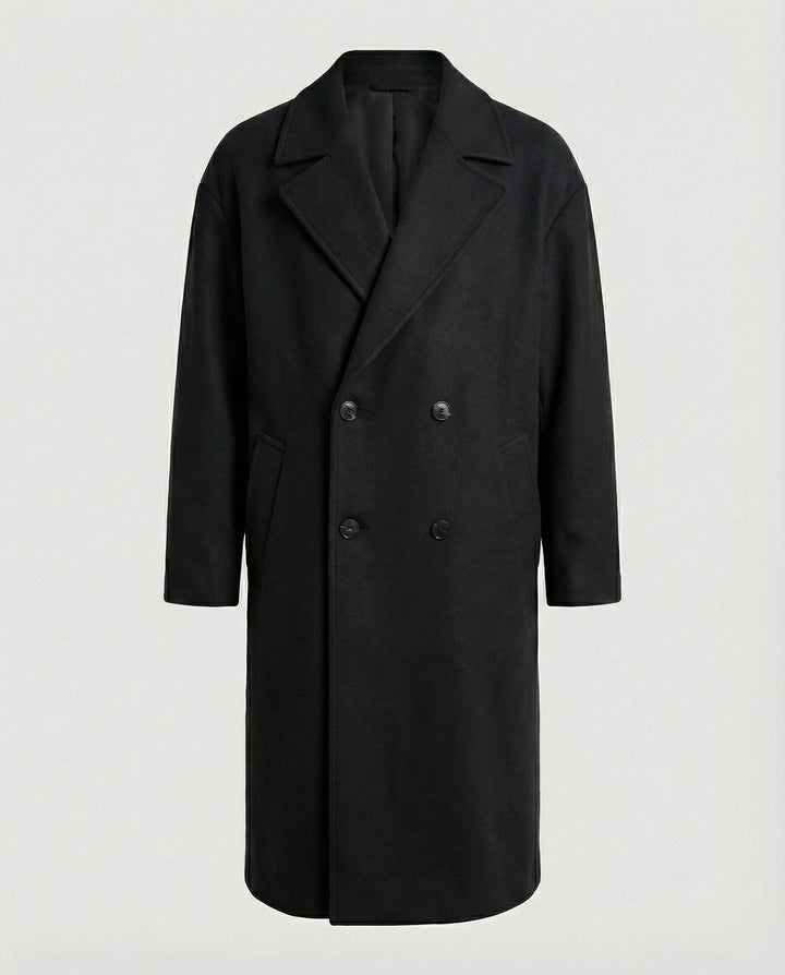 Heren lange jas in koffie, zwart of groen; elegant, warm en recht model.