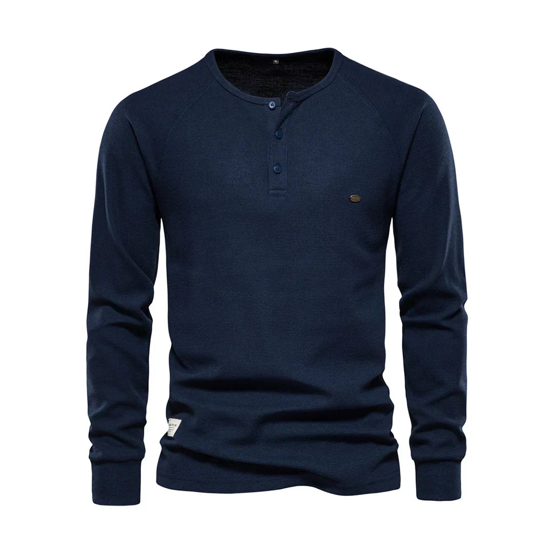 "Heren langemouwenshirt met ronde hals in navyblauw, stijlvol ontwerp, ademend materiaal, ideaal voor elke gelegenheid."