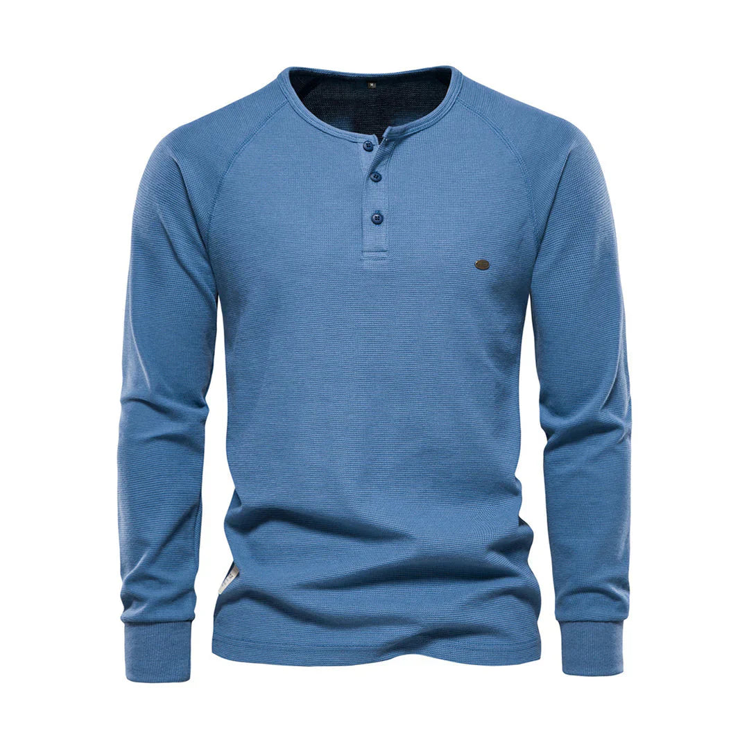 "Heren langemouwenshirt met ronde hals in navyblauw, stijlvol ontwerp, ademend materiaal, ideaal voor elke gelegenheid."