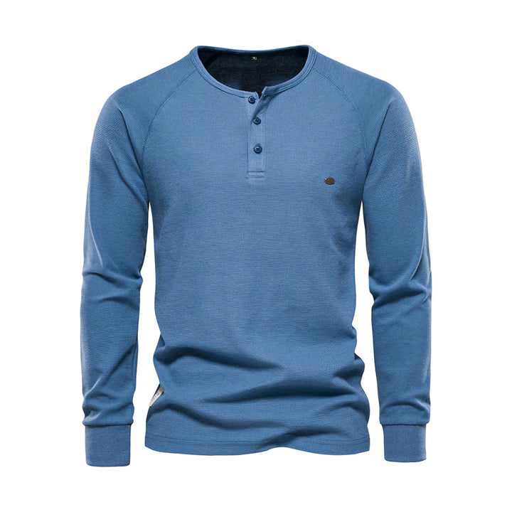"Heren langemouwenshirt met ronde hals in navyblauw, stijlvol ontwerp, ademend materiaal, ideaal voor elke gelegenheid."