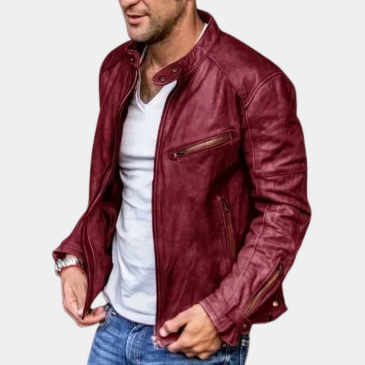Heren leren jas zwart, weerbestendig en stijlvol, tijdloze elegantie, met handige zakken en waterafstotende coating.