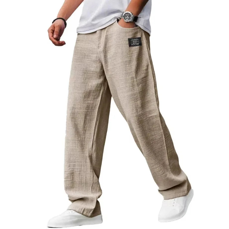 Heren rechte broek met comfortabele elastische tailleband. Lichtgewicht en perfect voor dagelijks gebruik.