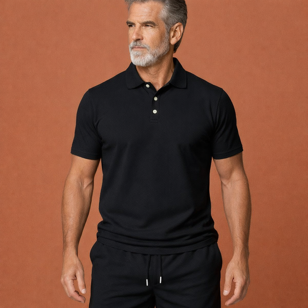 Comfortabele heren tweedelige set: luchtige polo met korte mouwen en shorts voor zomer, casual of vakantie.