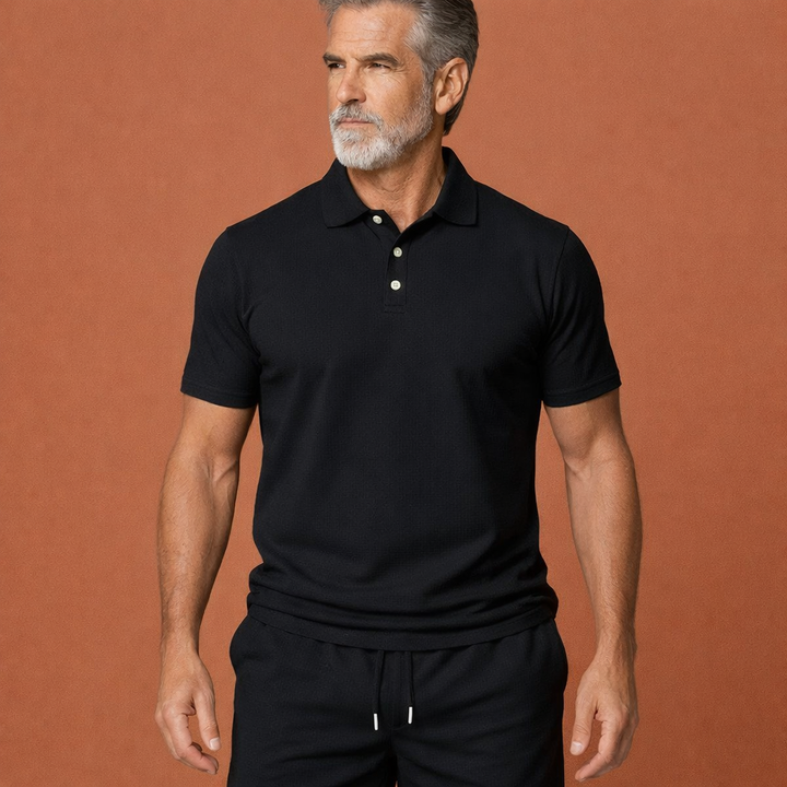 Comfortabele heren tweedelige set: luchtige polo met korte mouwen en shorts voor zomer, casual of vakantie.