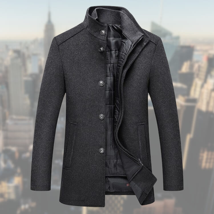 Elegante heren mantel met bijpassend gilet, ideaal voor zakelijke en casual gelegenheden. Tijdloze mode.
