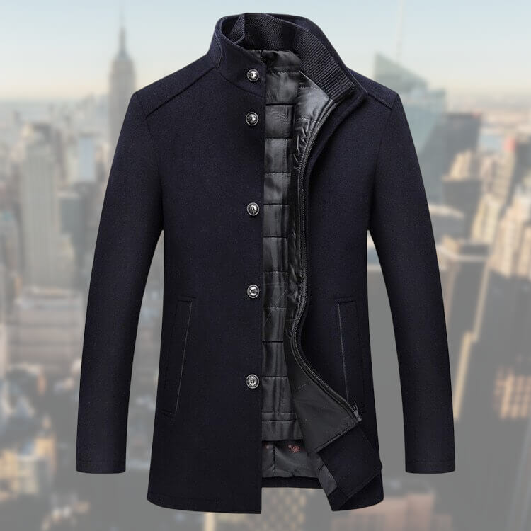 Stijlvolle grijze heren overjas met gilet, een veelzijdige klassieke buitenkleding voor herfst en winter.