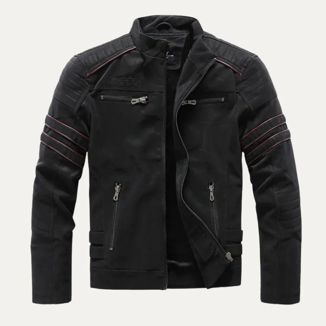 Heren motorjas met opstaande kraag. Stijlvol en robuust herenjack, ideaal voor herfst en winter.