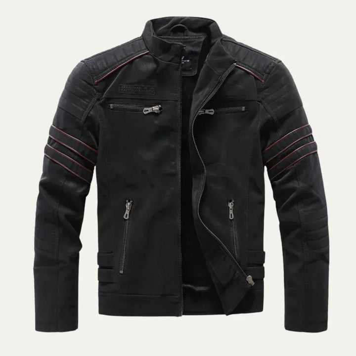 Heren motorjas met opstaande kraag. Stijlvol en robuust herenjack, ideaal voor herfst en winter.
