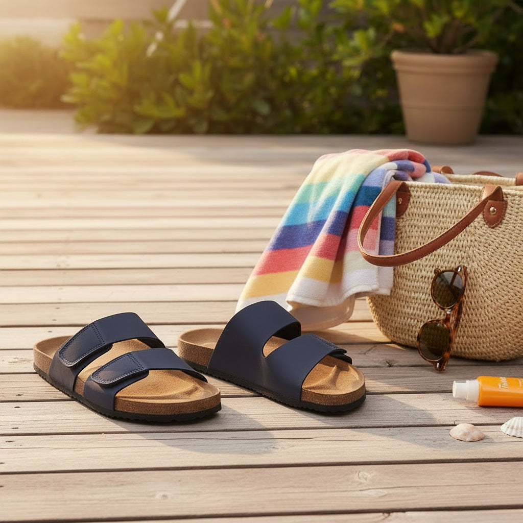 Orthopedische herensandalen voor optimale ondersteuning en demping, perfect voor actieve zomerse dagen.