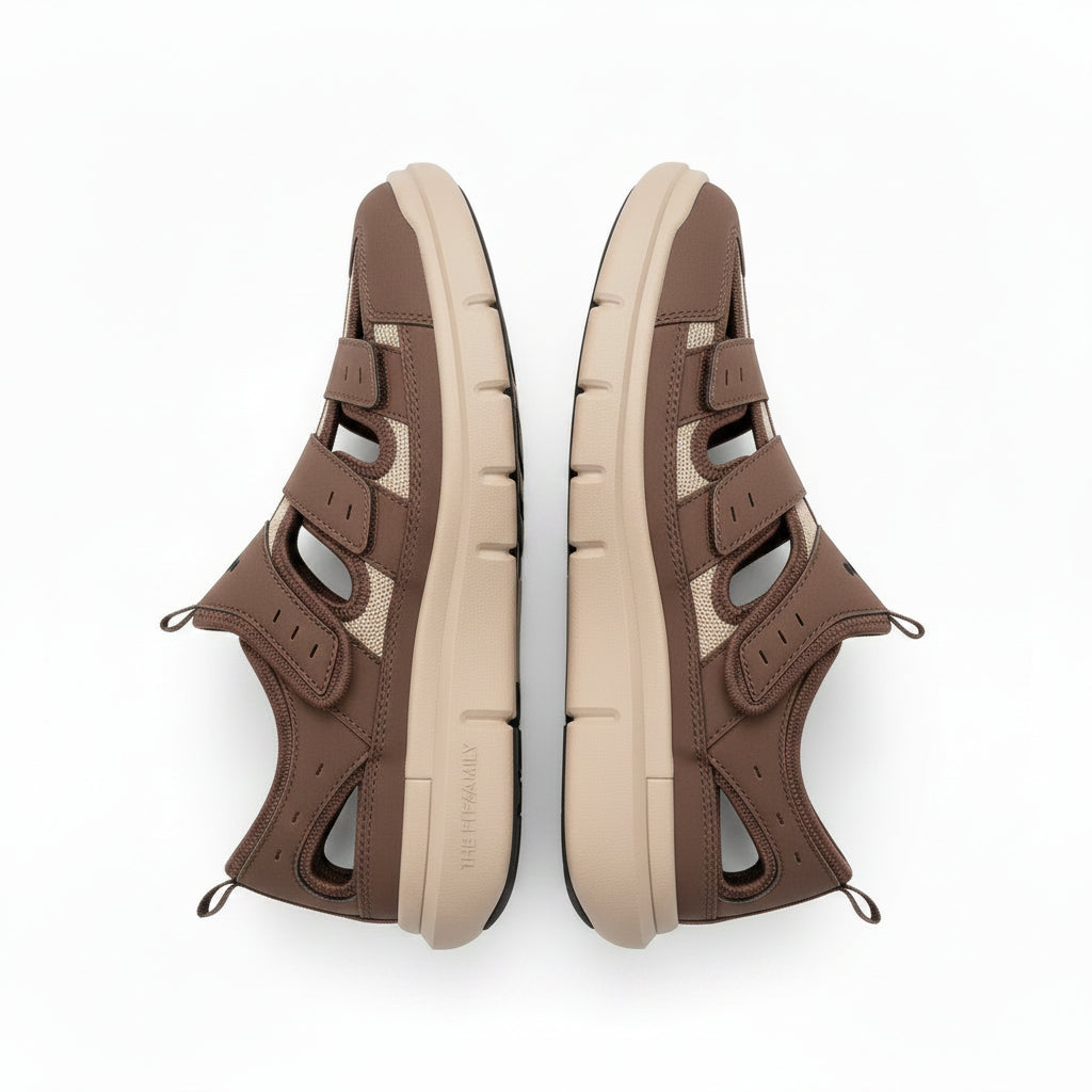 Beige heren sneaker Jens, orthopedisch ontwerp met ondersteuning voor brede voeten, hielspoor en platte voeten.