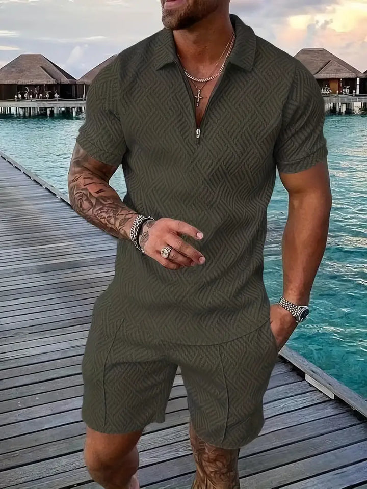 Stijlvolle herenset van ademende polyester-katoenmix; comfortabel en modern, perfect voor casual dagen.