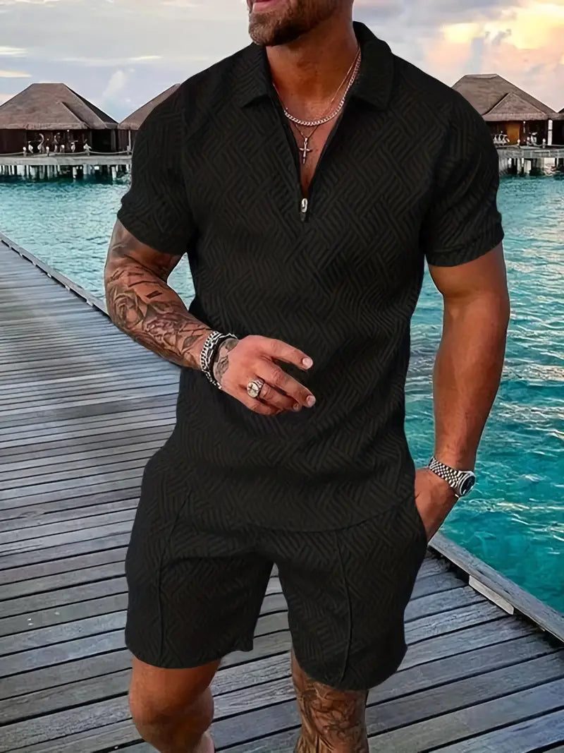 Casual herenkleding set, bestaande uit broek en shirt; comfortabel en veelzijdig voor elke man.