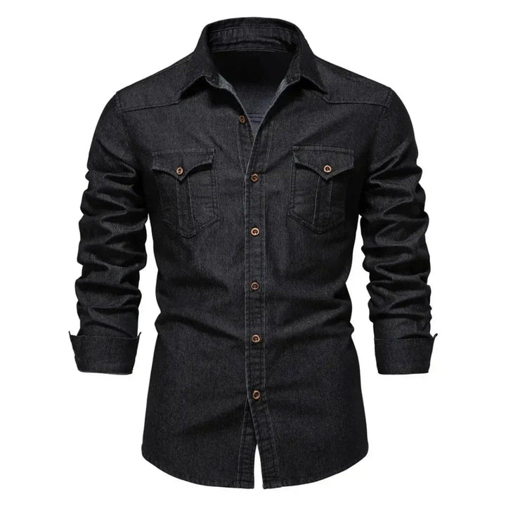 Formeel heren overhemd met lange mouwen en knoopsluiting. Robuuste blouse voor zakelijke en nette gelegenheden.