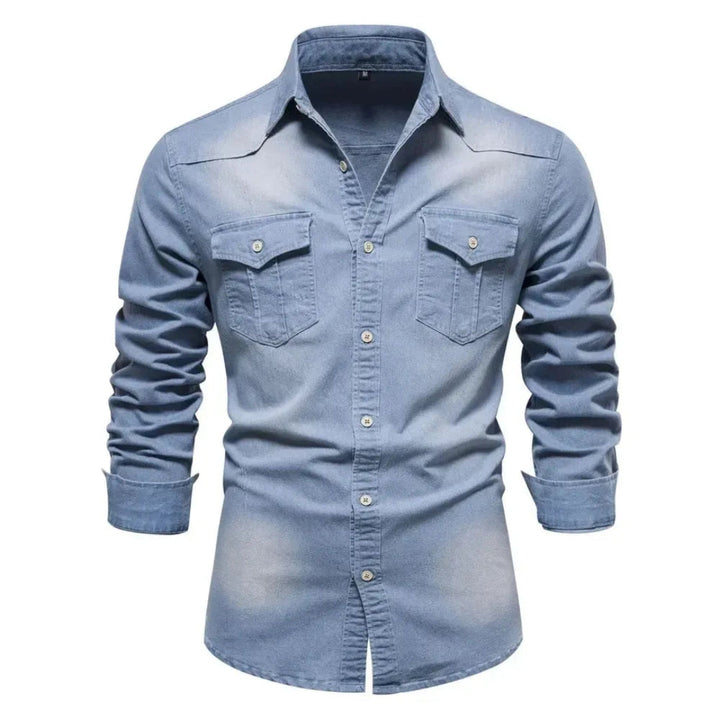 Klassiek heren overhemd met lange mouwen. Tijdloze knoopsluiting blouse, geschikt voor alle seizoenen.