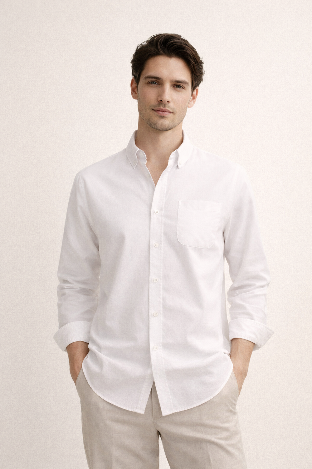 Casual heren overhemd met lange mouwen voor lente en zomer. Modern en comfortabel voor vrije tijd.
