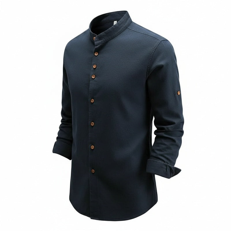 Heren overhemd met staande kraag, lange mouwen en knoopsluiting, ideaal voor een casual chic look.