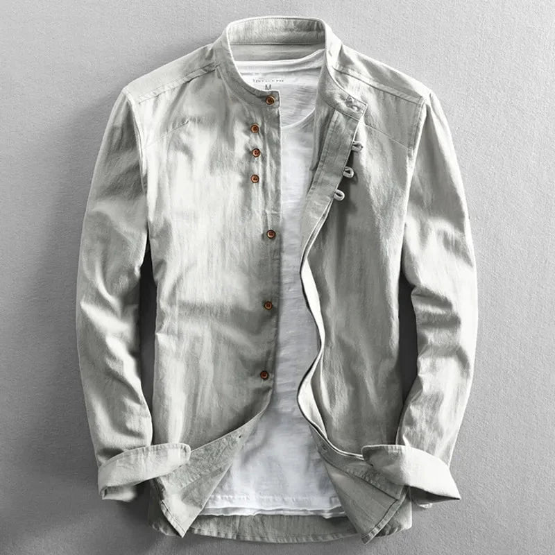 Stijlvol heren overhemd voor smart casual en casual chic, met comfortabele lange mouwen en staande kraag.