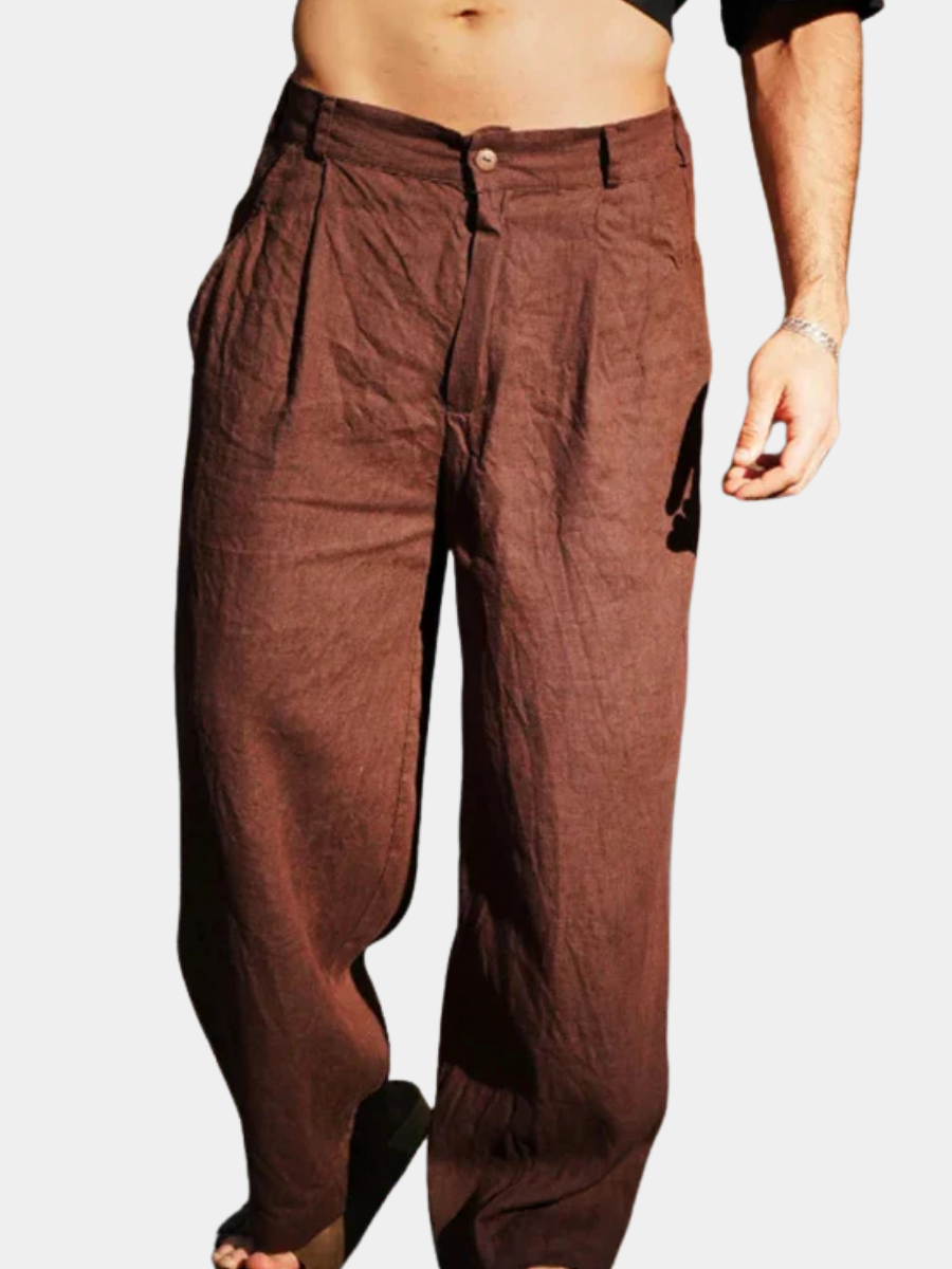 Comfortabele heren pantalon met wijde pijpen en relaxte pasvorm, perfect voor een luchtige, ademende zomer.