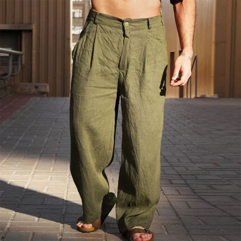 Luchtige heren zomer pantalon met wijde pijpen, ademend en comfortabel, essentieel voor warme dagen.